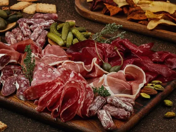 Planche de charcuteries artisanales : jambon, saucisson, coppa et cornichons, Boucherie Charcuterie Pelletier